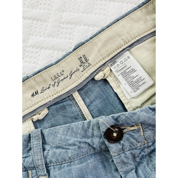 L.O.G.G. H&M Label Of Graded Goods 100%Cotton Mens Light Blue Chino Shorts US 33 - Picture 7 of 7